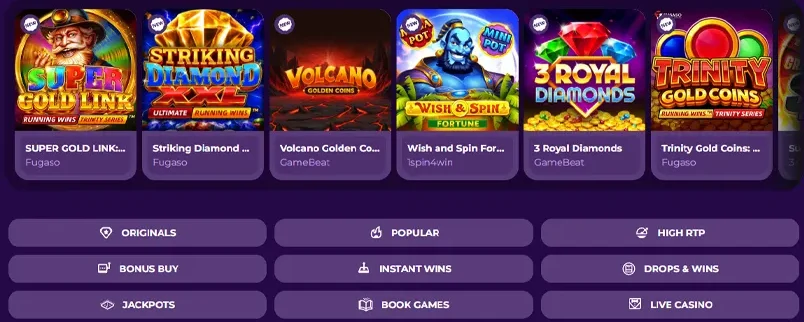MilkyWay Casino lobby — slots and game categories